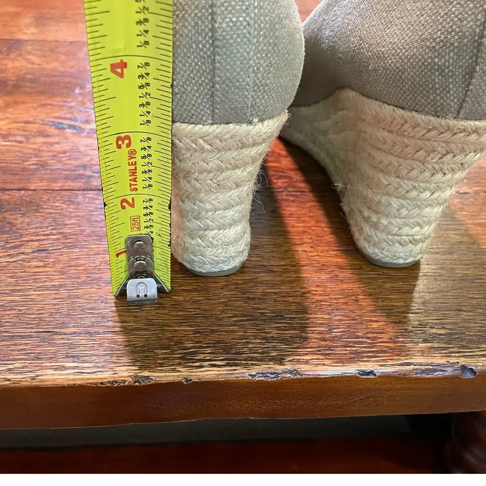 J. Crew Seville Espadrille Canvas Wedge, Beige /Gray Metallic, Classic, Size 9